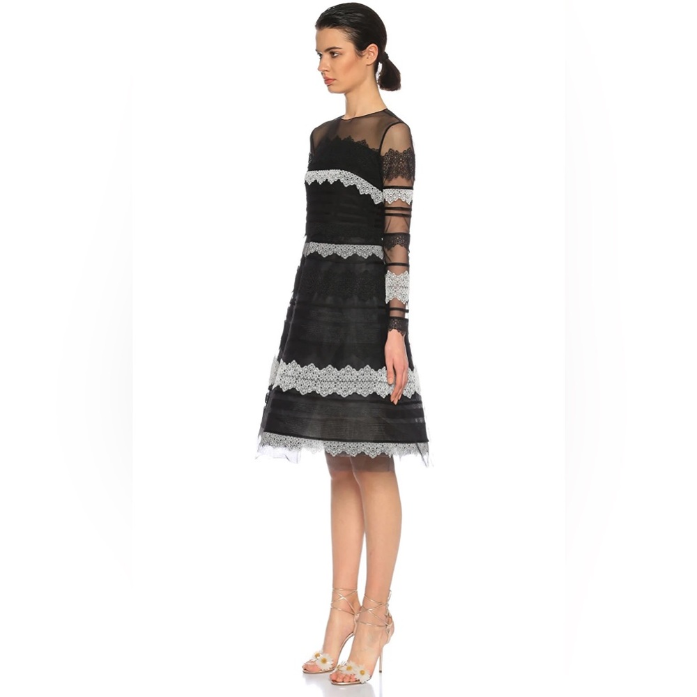 Sachini + Babi Elegant Black and White MIDI Dress with Sleeves Like New - Picture 3 of 12